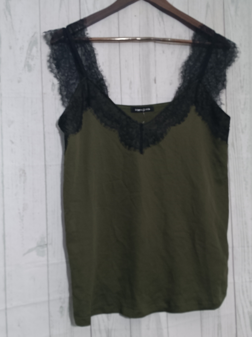 Hippie Chic Lace-Trim Olive Tank Top - Unknown Brand Sz L NWT